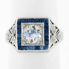Antique Art Deco Platinum 1.42ctw Diamond Sapphire Engagement Ring 2.5 (1 of 9)
