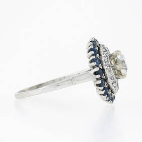 Antique Art Deco Platinum 3.34ctw GIA Diamond Sapphire Engagement Ring Size 9 (1 of 11)