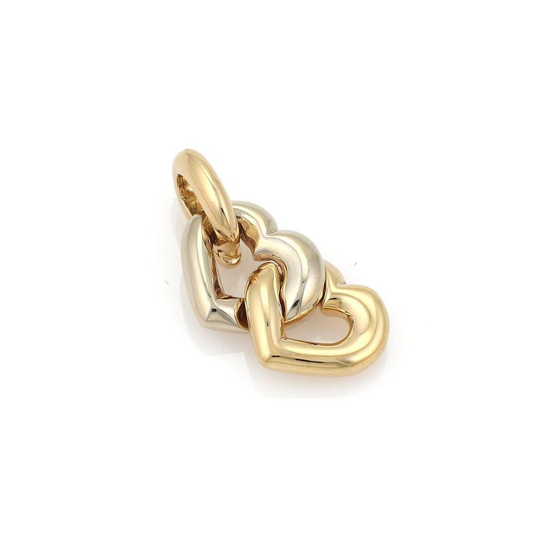 Cartier Double Heart Pendant 18k Two Tone Gold Hallmarked 1994: Cartier Double Heart Pendant 18k Two Tone Gold Hallmarked 1994 This exquisite Cartier Double Heart Pendant is a stunning piece crafted from 18k yellow and white gold, showcasing a polished finish. The