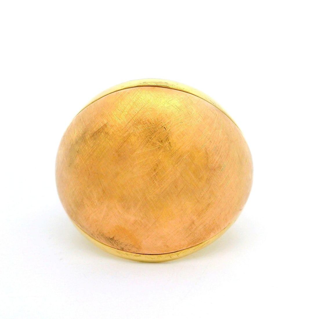Chimento 18k Yellow and Rose Gold Textured Dome Statement Ring: Chimento 18k Yellow and Rose Gold Textured Dome Statement Ring Make a bold statement with this stunning Chimento Bombe Ring, crafted from luxurious 18k yellow and rose gold. Featuring a distinctive do