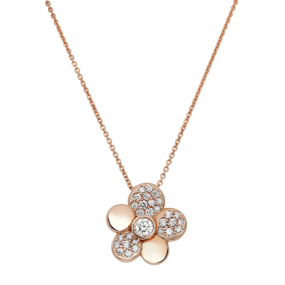 Crivelli Margherita 18K Rose Gold Diamond Flower Pendant Necklace 0.48ctw: Crivelli Margherita 18K Rose Gold Diamond Flower Pendant Necklace 0.48ctw This exquisite Crivelli Margherita Big Diamond Flower Pendant Necklace is crafted from luxurious 18K rose gold and features a