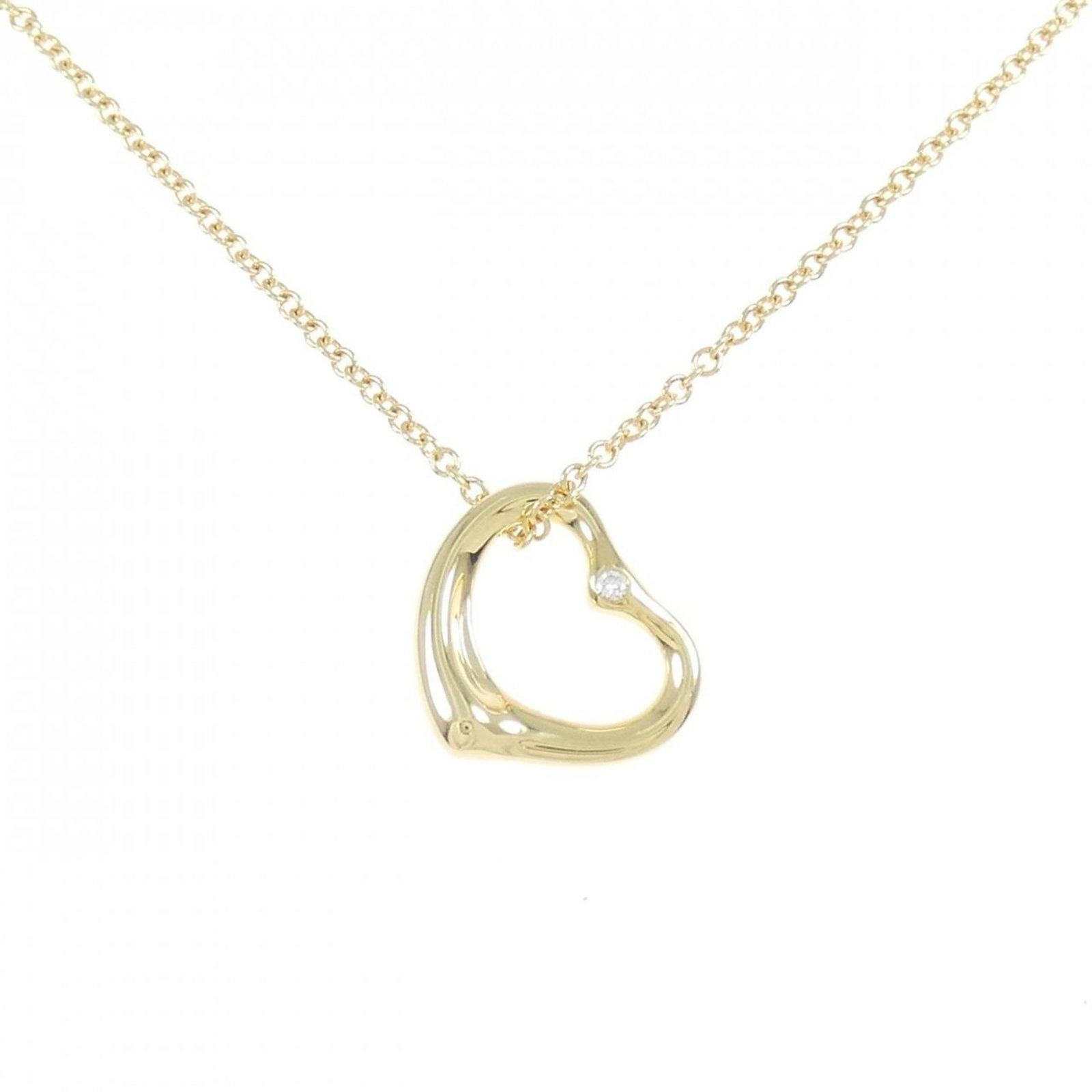 Tiffany 18K Yellow Gold Open Heart Necklace with Diamond: Tiffany 18K Yellow Gold Open Heart Necklace with Diamond This exquisite Tiffany open heart necklace features a beautiful pendant crafted from premium 18K yellow gold and adorned with a sparkling diamo
