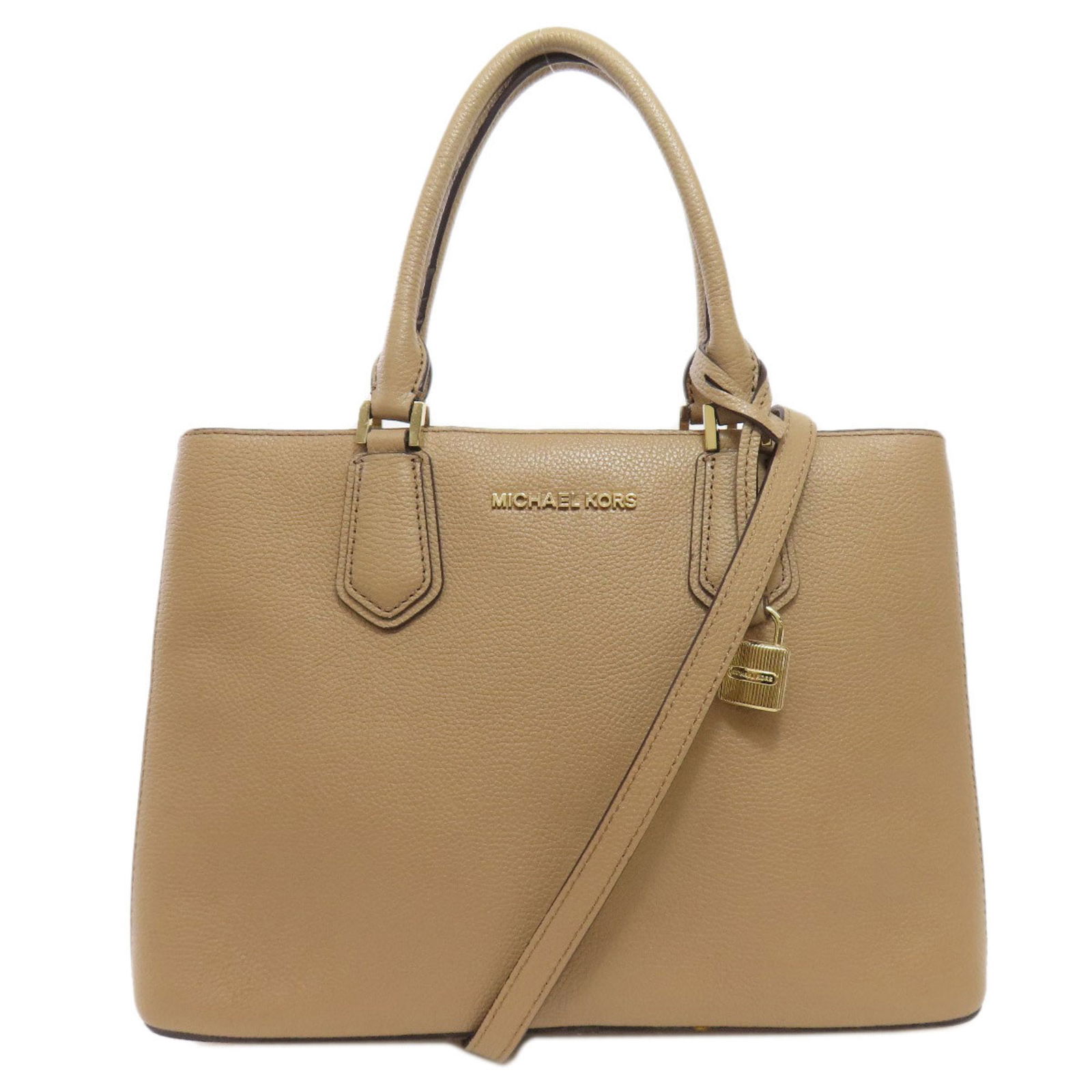 Michael Kors Beige Leather Handbag for Women 22cm x 32cm x 12cm: Michael Kors Beige Leather Handbag for Women 22cm x 32cm x 12cm This stylish Michael Kors handbag is crafted from premium leather in an elegant beige color, making it a versatile accessory for any out