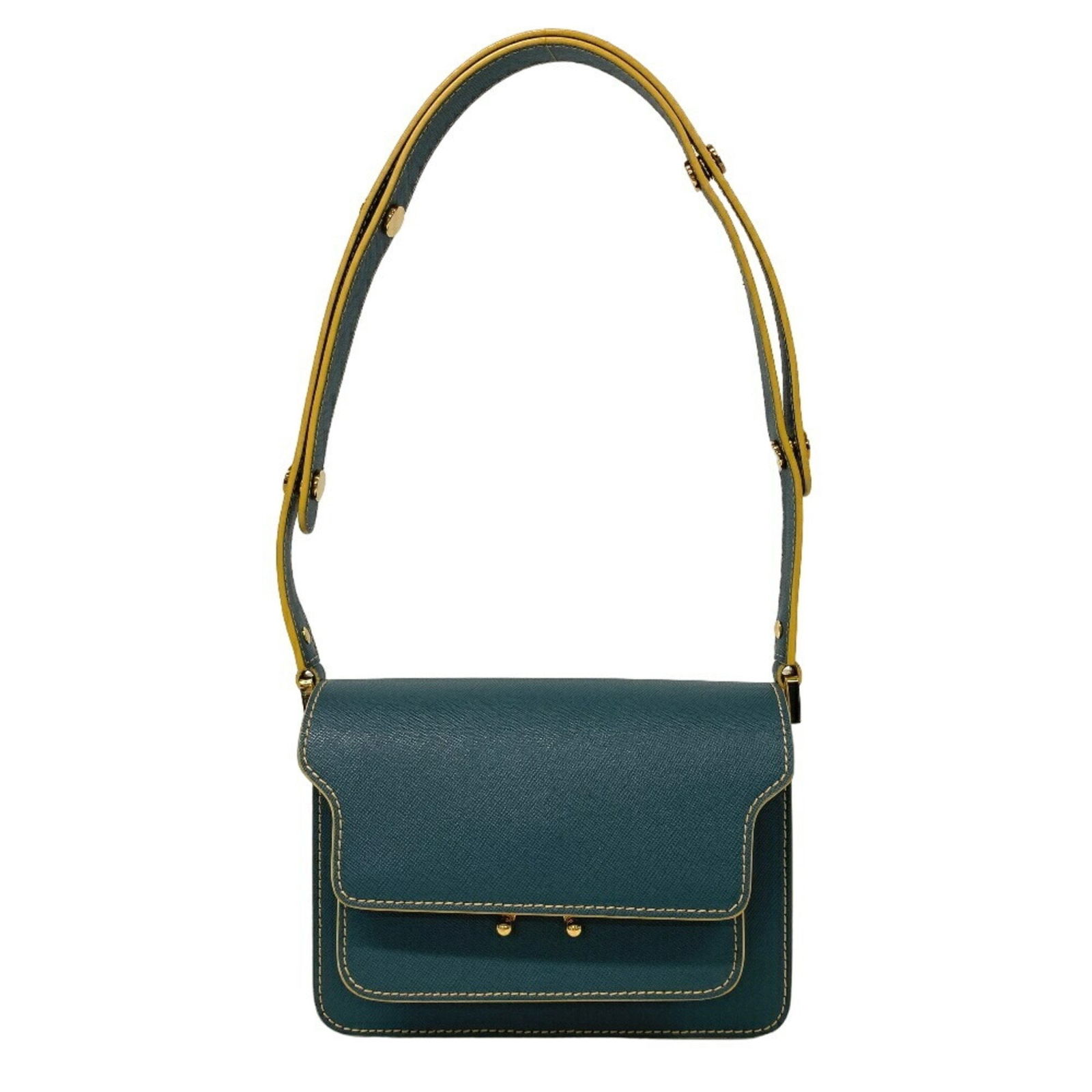 Marni Green and Yellow Trunk Shoulder Bag for Women 12cm x 18cm x 8cm: Marni Green and Yellow Trunk Shoulder Bag for Women 12cm x 18cm x 8cm This stylish MARNI Trunk Shoulder Bag is a perfect blend of elegance and functionality. Crafted from high-quality leather, it feat