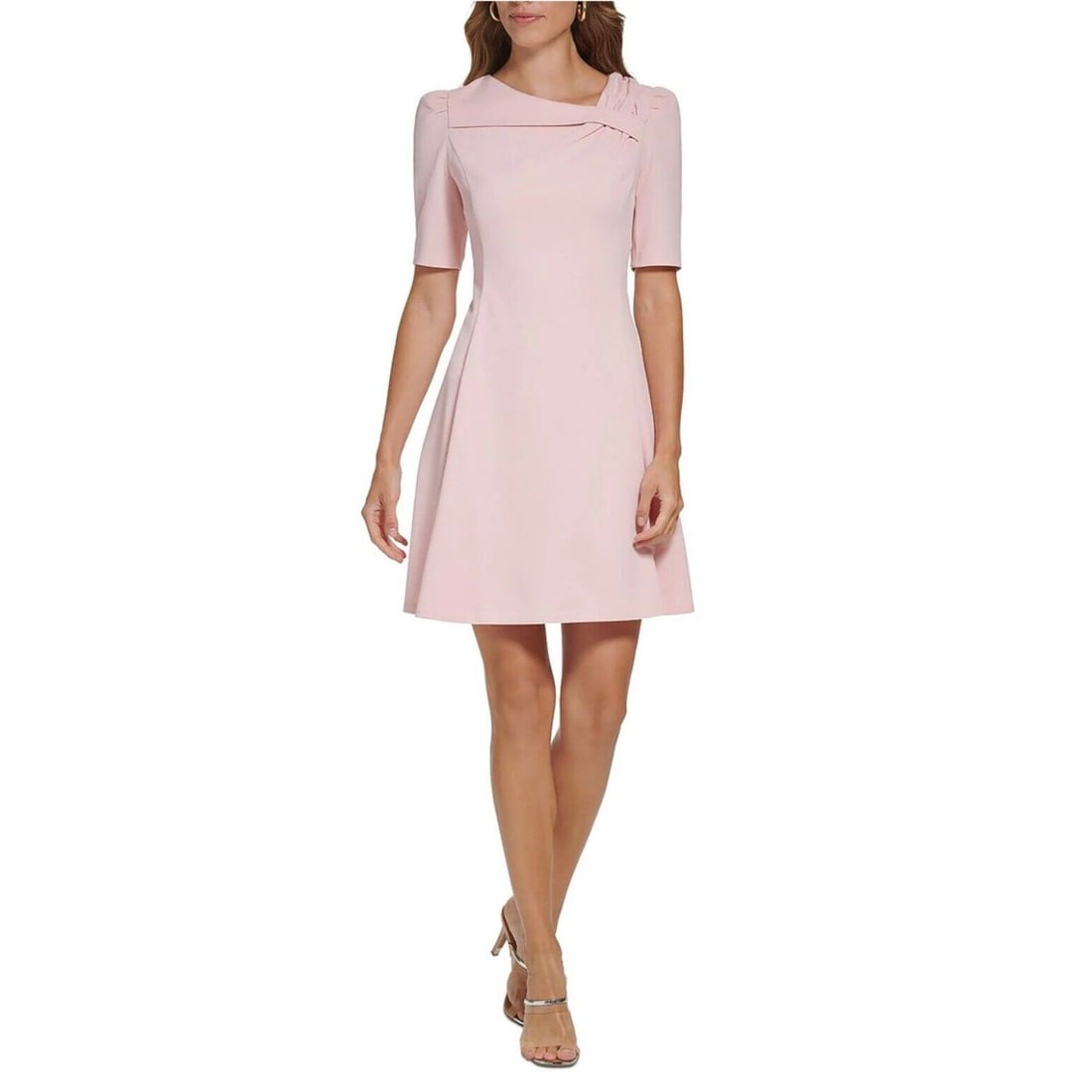 DKNY Women's Pink Knit Foldover Fit & Flare Dress Size 10: DKNY Women's Pink Knit Foldover Fit & Flare Dress Size 10 Elevate your wardrobe with this stylish DKNY Women's Knit Foldover Fit & Flare Dress. Designed in a vibrant pink hue, this dress features a fl