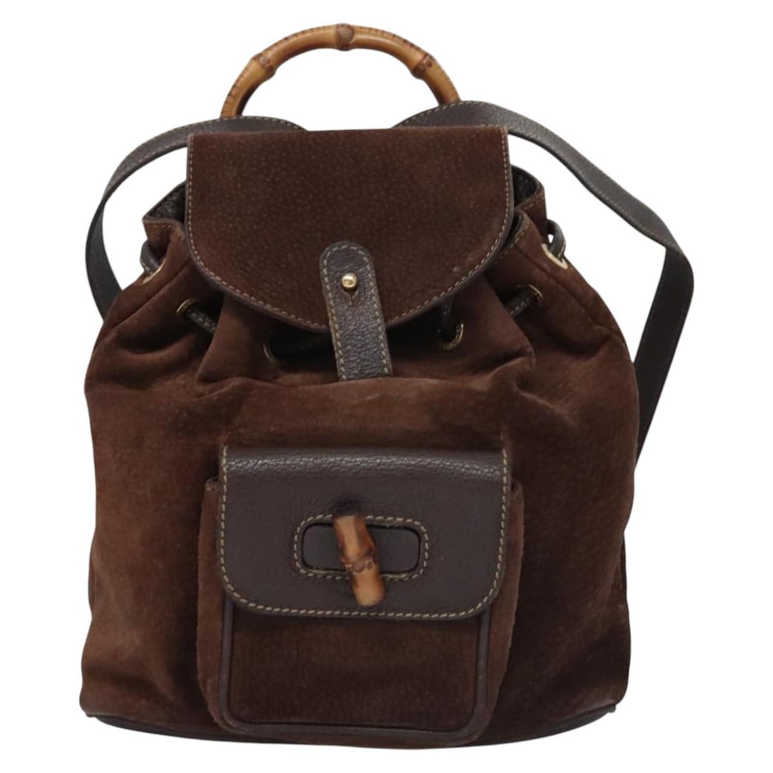 Gucci Bamboo Suede Handbag Brown 21x20x6cm Made in Italy: Gucci Bamboo Suede Handbag Brown 21x20x6cm Made in Italy This Gucci Bamboo handbag showcases a sophisticated design crafted from luxurious brown suede. Designed for women, it features a charming silho