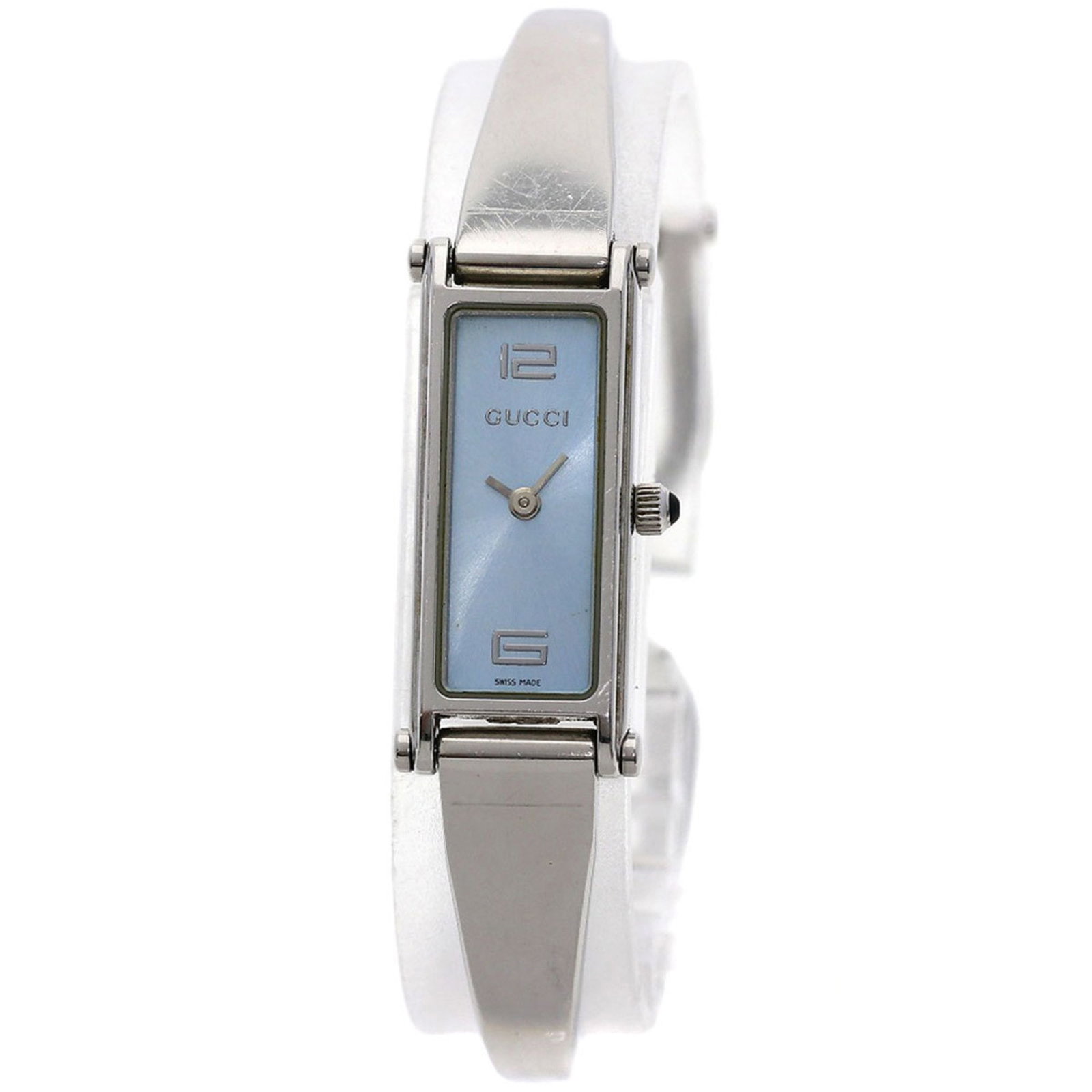 Gucci 1500L Ladies Stainless Steel Square Watch Blue Dial 12.3mm: Gucci 1500L Ladies Stainless Steel Square Watch Blue Dial 12.3mm This elegant Gucci 1500L Square Face Watch is a stylish addition to any woman's accessory collection. Crafted from durable stainless st