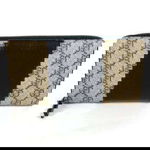 Gucci 451249 GG Supreme Bi-Fold Zip Wallet Beige 7.3x3.9 Inches: Gucci 451249 GG Supreme Bi-Fold Zip Wallet Beige 7.3x3.9 Inches Introducing the Gucci 451249 GG Supreme Zip Around Long Wallet, a stylish accessory designed for women. This elegant bi-fold wallet feat