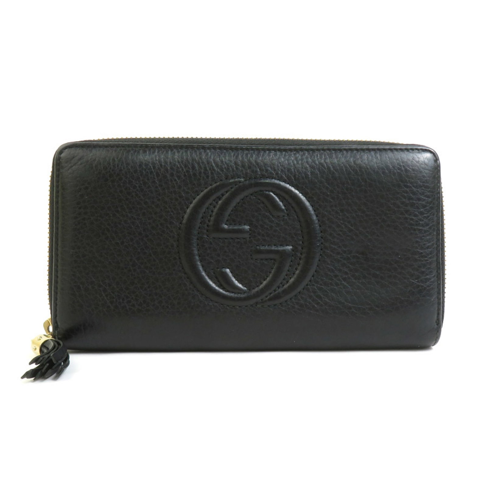 GUCCI Soho Round Long Wallet Black Leather Bi-Fold 282413 55946a: GUCCI Soho Round Long Wallet Black Leather Bi-Fold 282413 55946a This GUCCI Round Long Wallet is crafted from high-quality black leather, making it a stylish accessory for both men and women. The bi-f