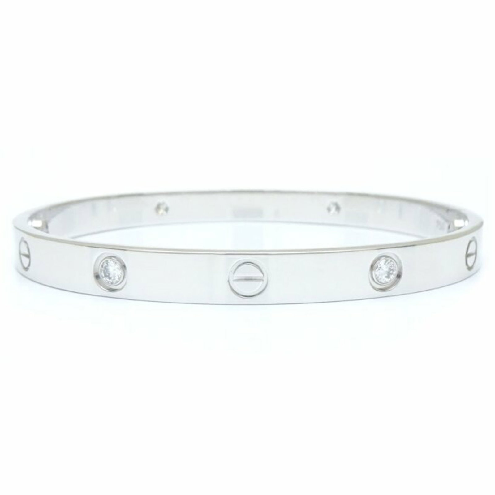 Cartier Love Bracelet Bangle Half Diamond 18K White Gold Women 7.08in: Cartier Love Bracelet Bangle Half Diamond 18K White Gold Women 7.08in Introducing the exquisite Cartier Love Bracelet Bangle, crafted in luxurious 18K white gold. This stunning piece features half dia
