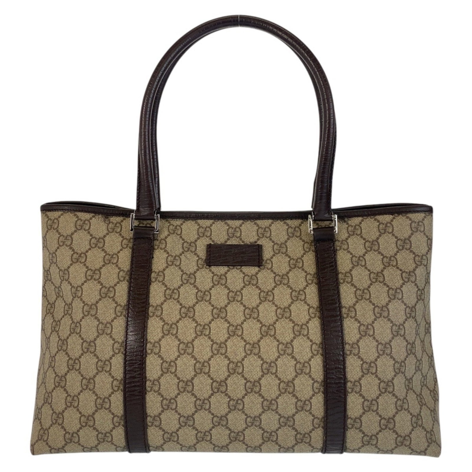 Gucci Beige Brown GG Supreme Leather Tote Bag for Women: Gucci Beige Brown GG Supreme Leather Tote Bag for Women This Gucci Tote Bag is crafted from GG Supreme Leather, featuring a stylish beige and brown color combination. Designed for women, this versatil