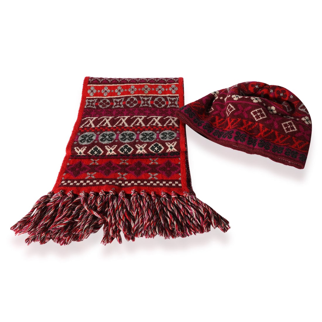 Louis Vuitton Multicolor Cashmere Hat & Scarf Set for Kids 2-4 Years: Louis Vuitton Multicolor Cashmere Hat & Scarf Set for Kids 2-4 Years This stylish Louis Vuitton Kid's Multicolor Monogram Cashmere Hat & Scarf Set is perfect for keeping your little one warm while mak