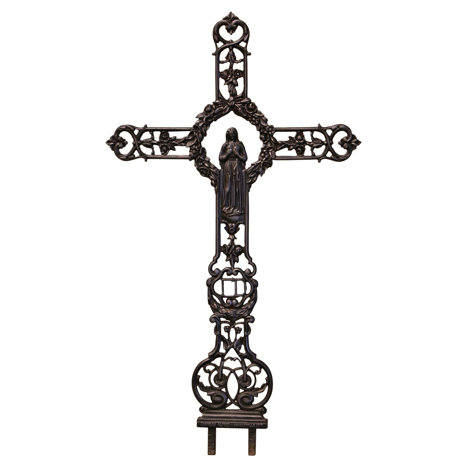 19th Century French Iron Virgin Mary Statue by A. Corneau 54 in Tall: 19th Century French Iron Virgin Mary Statue by A. Corneau 54 in Tall This stunning 19th Century French polished iron statue of the Virgin Mary, signed by A. Corneau, is a remarkable piece of religious