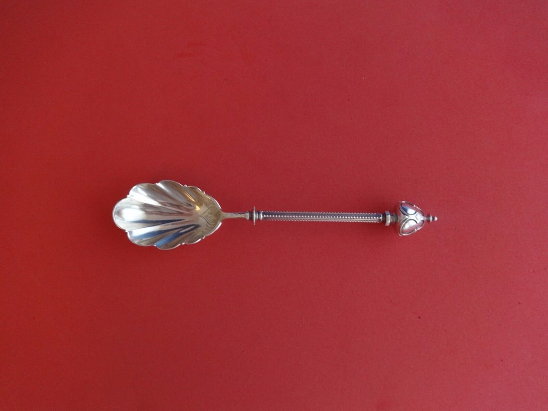 George Sharp Gothic Dome Sterling Silver Preserve Spoon 7 1/8": George Sharp Gothic Dome Sterling Silver Preserve Spoon 7 1/8" This exquisite preserve spoon is crafted from sterling silver by renowned maker George Sharp, featuring the intricate Gothic Dome pattern