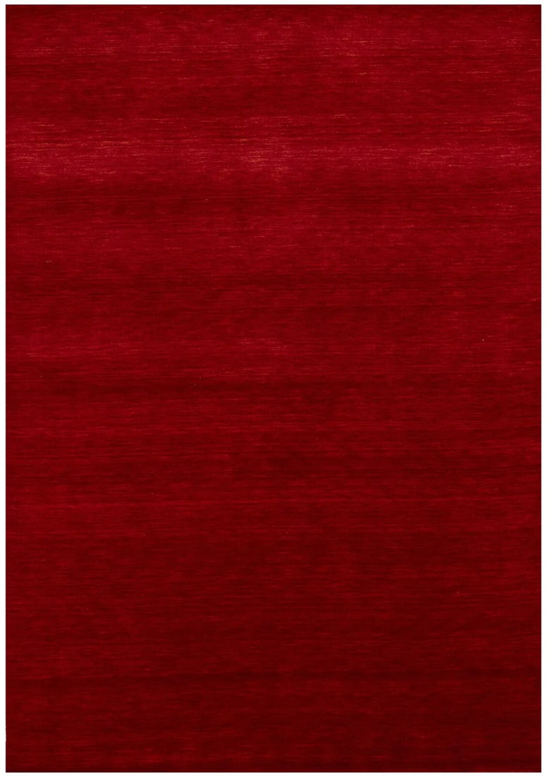 Hand-Loomed Red Wool Gabbeh Rug 6'1 x 8'10 Modern Area Decor: Hand-Loomed Red Wool Gabbeh Rug 6'1 x 8'10 Modern Area Decor Transform your space with this striking Red Solid Design Hand-Loomed Gabbeh Wool Rug, measuring 6'1 x 8'10. Crafted with care, this modern 