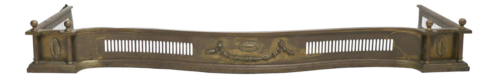 Elegant Brass Fireplace Fender 54.5" with Medallions and Swag Trim: Elegant Brass Fireplace Fender 54.5" with Medallions and Swag Trim Enhance your fireplace with this elegant classical brass fender, featuring a gracefully curved front adorned with applied cast brass