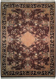 8.8 x 11.7 Burgundy Peach Wool Silk Rug Handmade French Country Style: 8.8 x 11.7 Burgundy Peach Wool Silk Rug Handmade French Country Style The 8.8 x 11.7 Burgundy Peach Wool & Silk Fine Quality Rug brings a touch of French Country elegance to your home. Handwoven in Pa