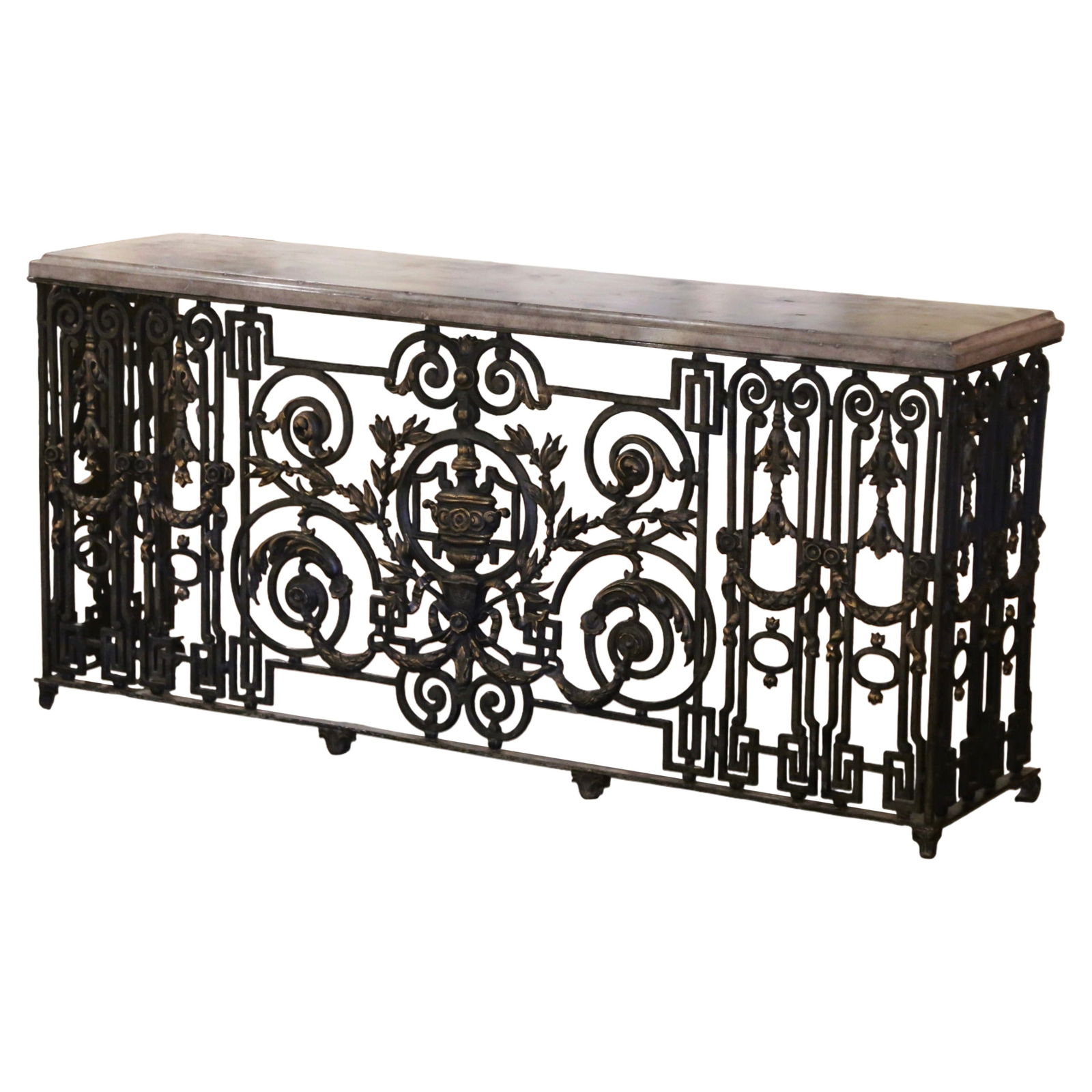 Louis XV 18th Century French Wrought Iron Console Table with Stone Top 88.5" W: Louis XV 18th Century French Wrought Iron Console Table with Stone Top 88.5" W This exquisite 18th Century French console table showcases the elegance of the Louis XV style, expertly crafted from wrou