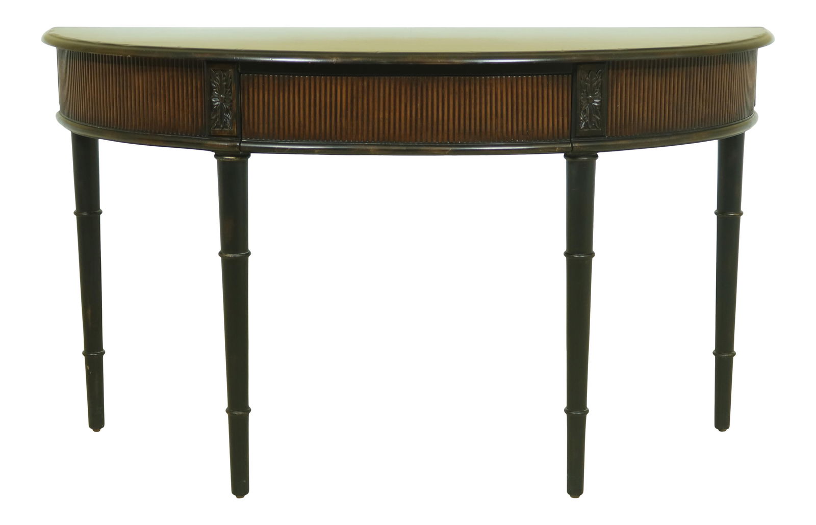 Regency Style Black Distressed Console Table: Regency Style Black Distressed Console Table This elegant Regency Style Black Distressed Console Table features a factory-distressed finish that enhances its vintage charm. Crafted with a beautiful wa