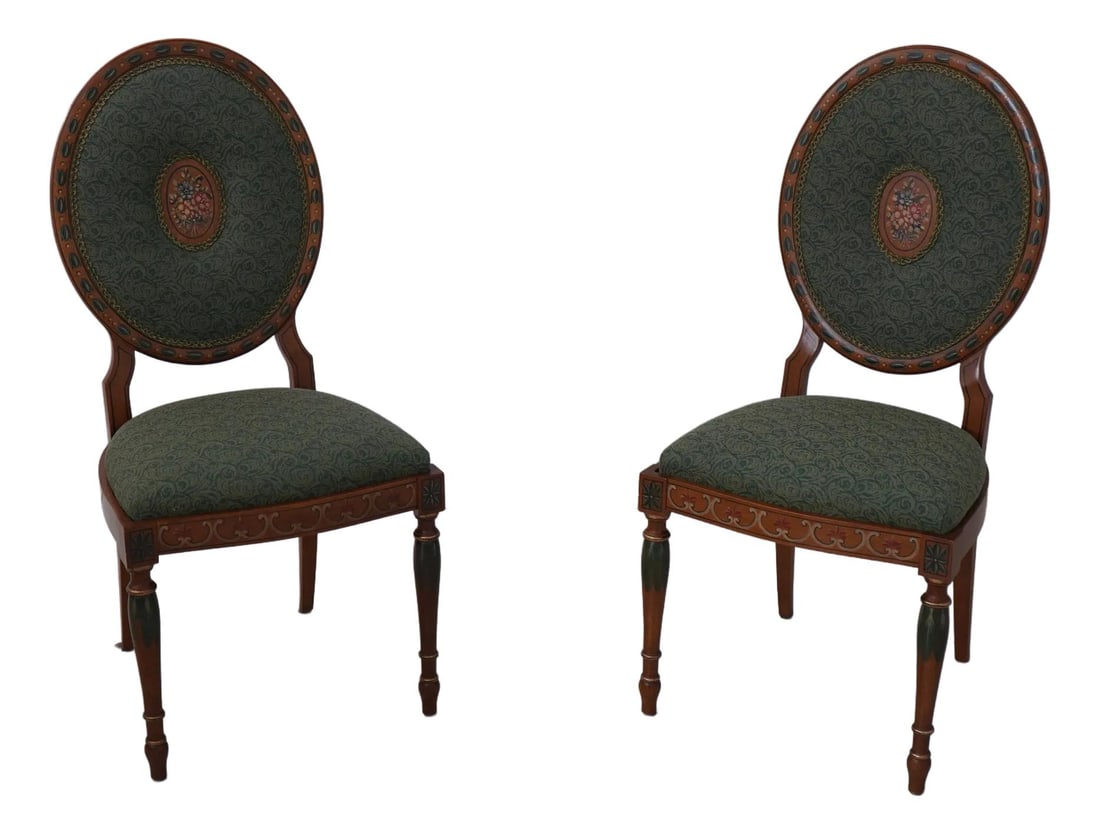 Elegant Pair of Hand-Painted Adams Style Side Chairs: Elegant Pair of Hand-Painted Adams Style Side Chairs This elegant pair of Adams style side chairs features exquisite hand-painted details and quality construction, making them a charming addition to a