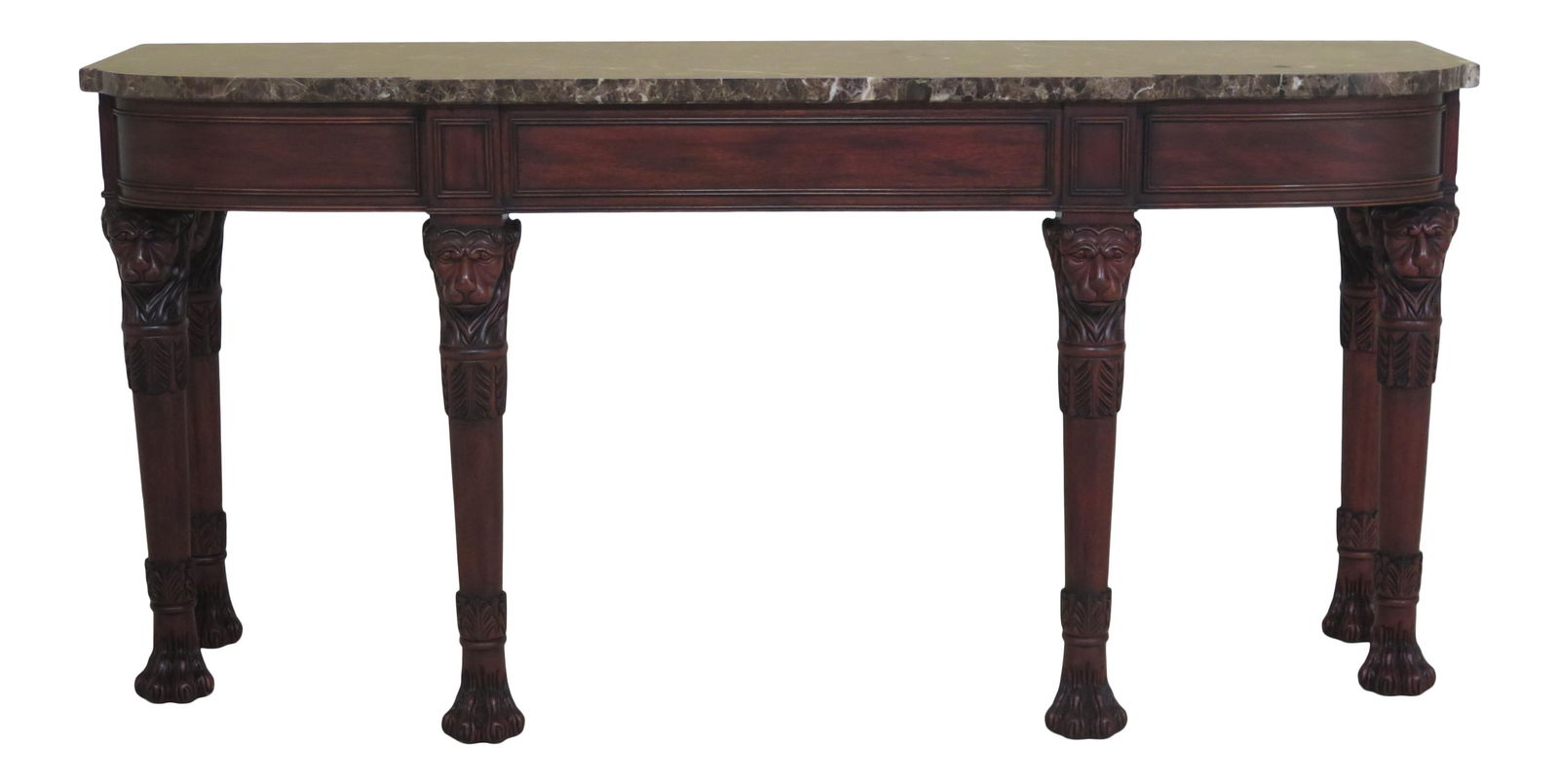 Henkel Harris 1999 Model 5772 Mahogany Marble Top Console Table 72 x 19.5 x 34.5: Henkel Harris 1999 Model 5772 Mahogany Marble Top Console Table 72 x 19.5 x 34.5 C.1999 Model 5772 #29 Finish Fine Carved Details High Quality Construction Original Un-Damaged Granite Or Marble Top Ha
