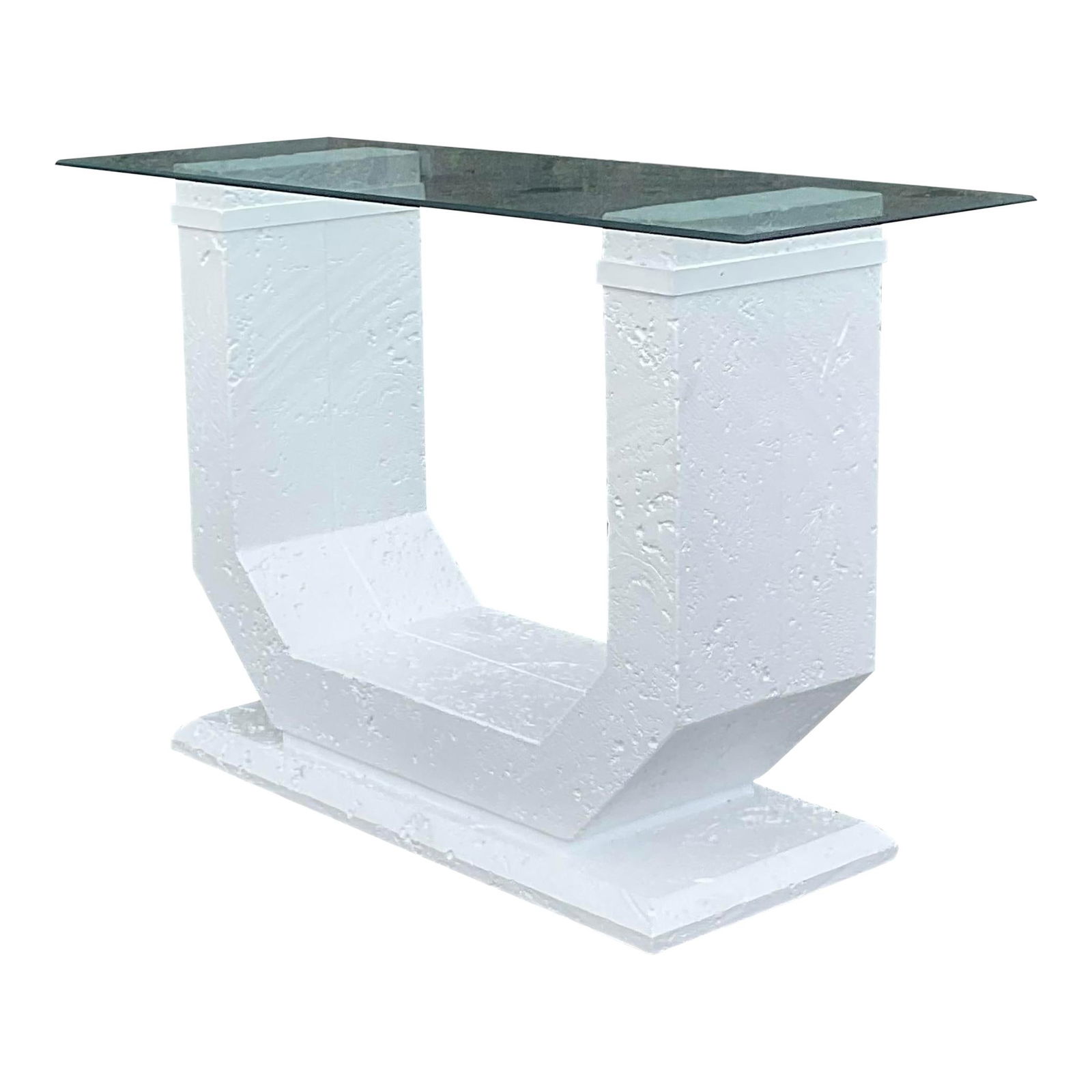 Vintage Coastal White Console Table with Glass Top 47" x 29.5": Vintage Coastal White Console Table with Glass Top 47" x 29.5" This stunning vintage Coastal console table features a chic white planter with a faux coral finish, complemented by a glass top that rest