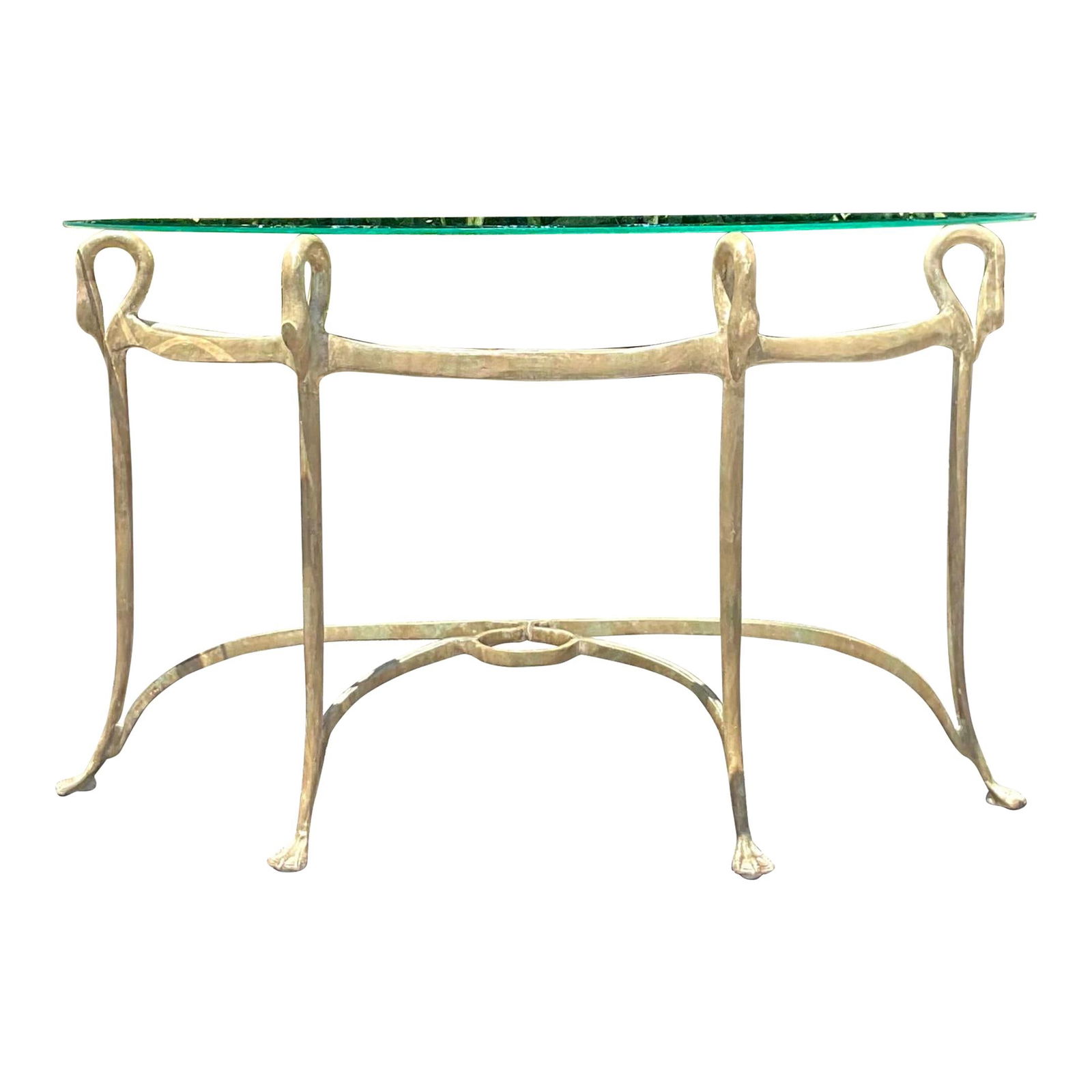 Vintage Regency Gilt Swan Console Table 20 x 52.75 x 29.25 inches: Vintage Regency Gilt Swan Console Table 20 x 52.75 x 29.25 inches Enhance your decor with this Vintage Regency Gilt Swan Console Table, a perfect fusion of classical elegance and American sophisticati