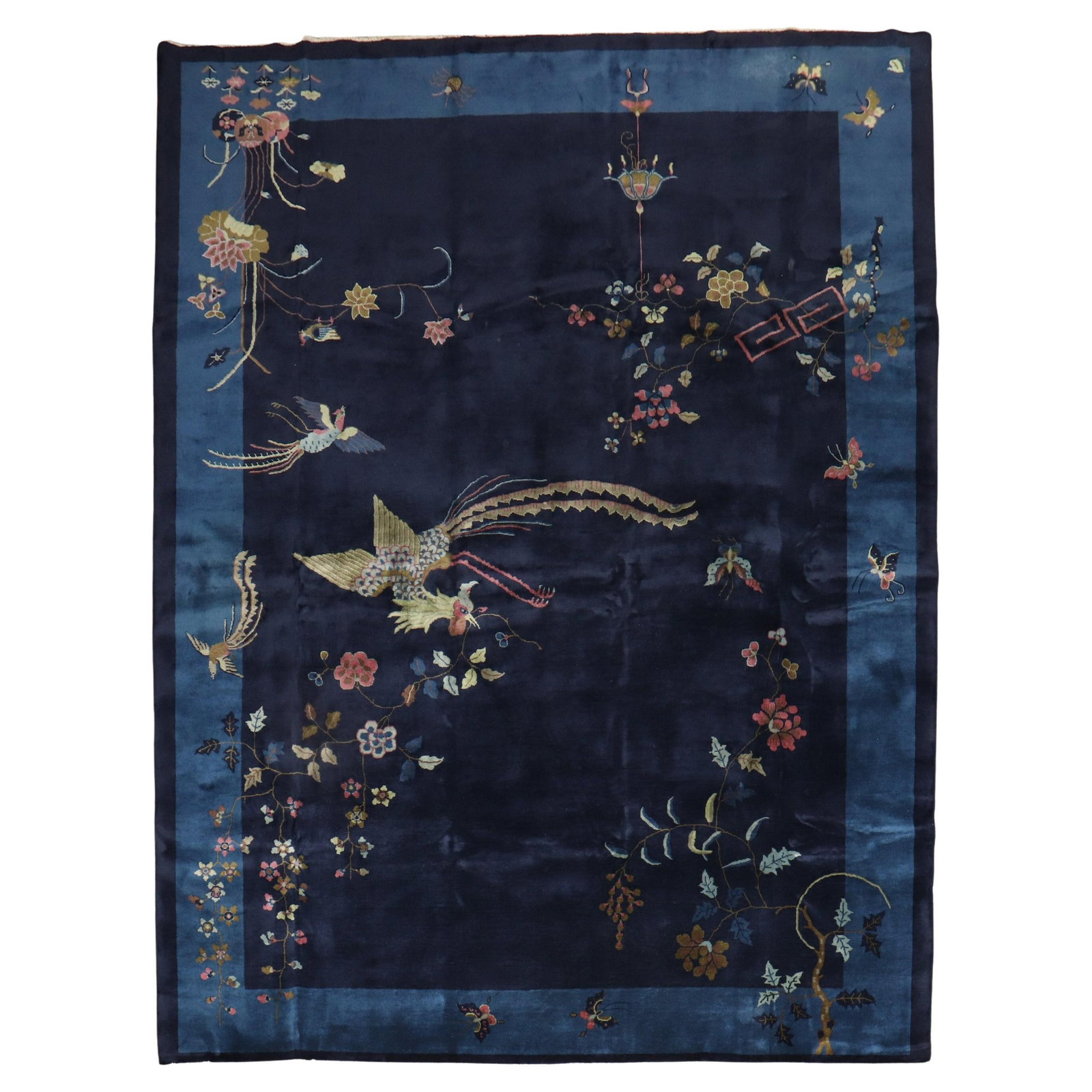 Art Deco Antique Chinese Hand-Knotted Wool Rug 108 x 135: Art Deco Antique Chinese Hand-Knotted Wool Rug 108 x 135 Introducing a stunning antique Chinese Art Deco rug that showcases the elegance and craftsmanship of the 1940s. This exquisite piece features a