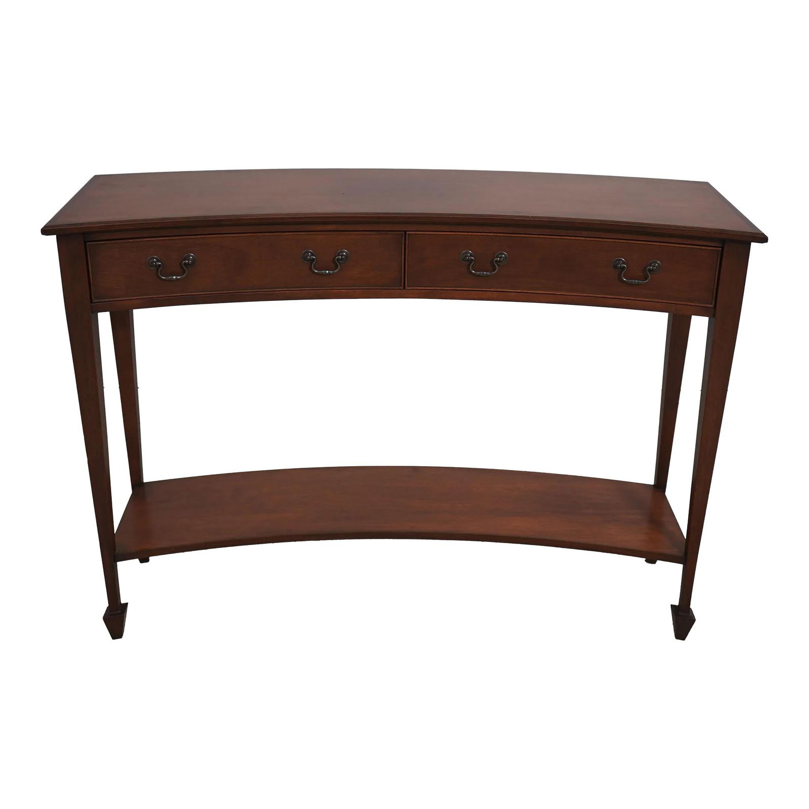 Elegant Mahogany Crescent Console Table 49w x 14.5d x 35h: Elegant Mahogany Crescent Console Table 49w x 14.5d x 35h This stunning Mahogany Console Hall Table features a unique crescent shape and showcases quality custom construction. With its elegant curved