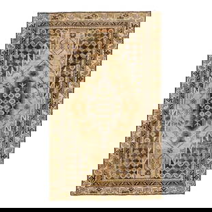Vintage 1960s Persian Medallion Wool Rug 3'9" x 6'3" Tan: Vintage 1960s Persian Medallion Wool Rug 3'9" x 6'3" Tan This vintage Persian Hand-knotted wool rug has a tan field with dark brown accents in an all-over medallion design. This rug measures 3'9" x