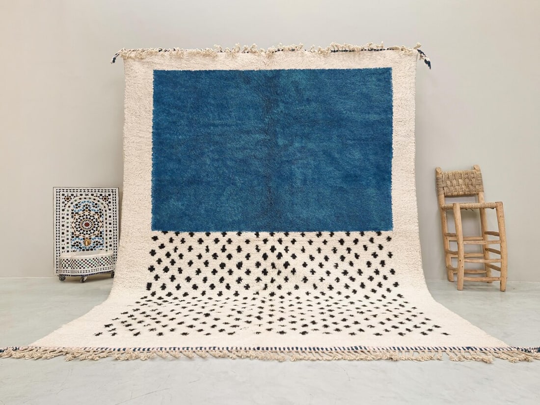 Authentic Handmade Berber Wool Rug 6.56 x 5 Feet Blue Design: Authentic Handmade Berber Wool Rug 6.56 x 5 Feet Blue Design Experience the artistry of Moroccan culture with this stunning handmade Berber wool rug, skillfully crafted in the Atlas Mountains. This au