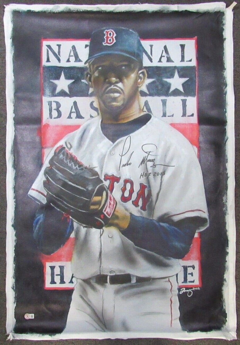 Pedro Martinez Autographed 25x37 Acrylic Canvas Original Red Sox Artwork BAS Beckett: Pedro Martinez Autographed 25x37 Acrylic Canvas Original Red Sox Artwork BAS Beckett This original 25x37 acrylic on canvas painting features the iconic Pedro Martinez, a Hall of Famer known for his ex