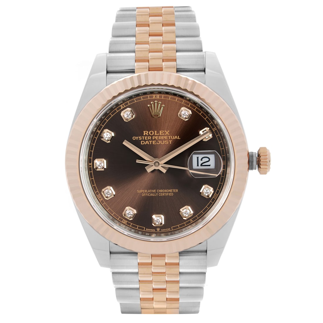 Rolex Datejust 41 18K Rose Gold Steel Diamond Dial Men's Watch 126331: Rolex Datejust 41 18K Rose Gold Steel Diamond Dial Men's Watch 126331 Discover the exquisite Rolex Datejust 41, a luxurious men's wristwatch crafted from 18K rose gold and stainless steel. This stunni