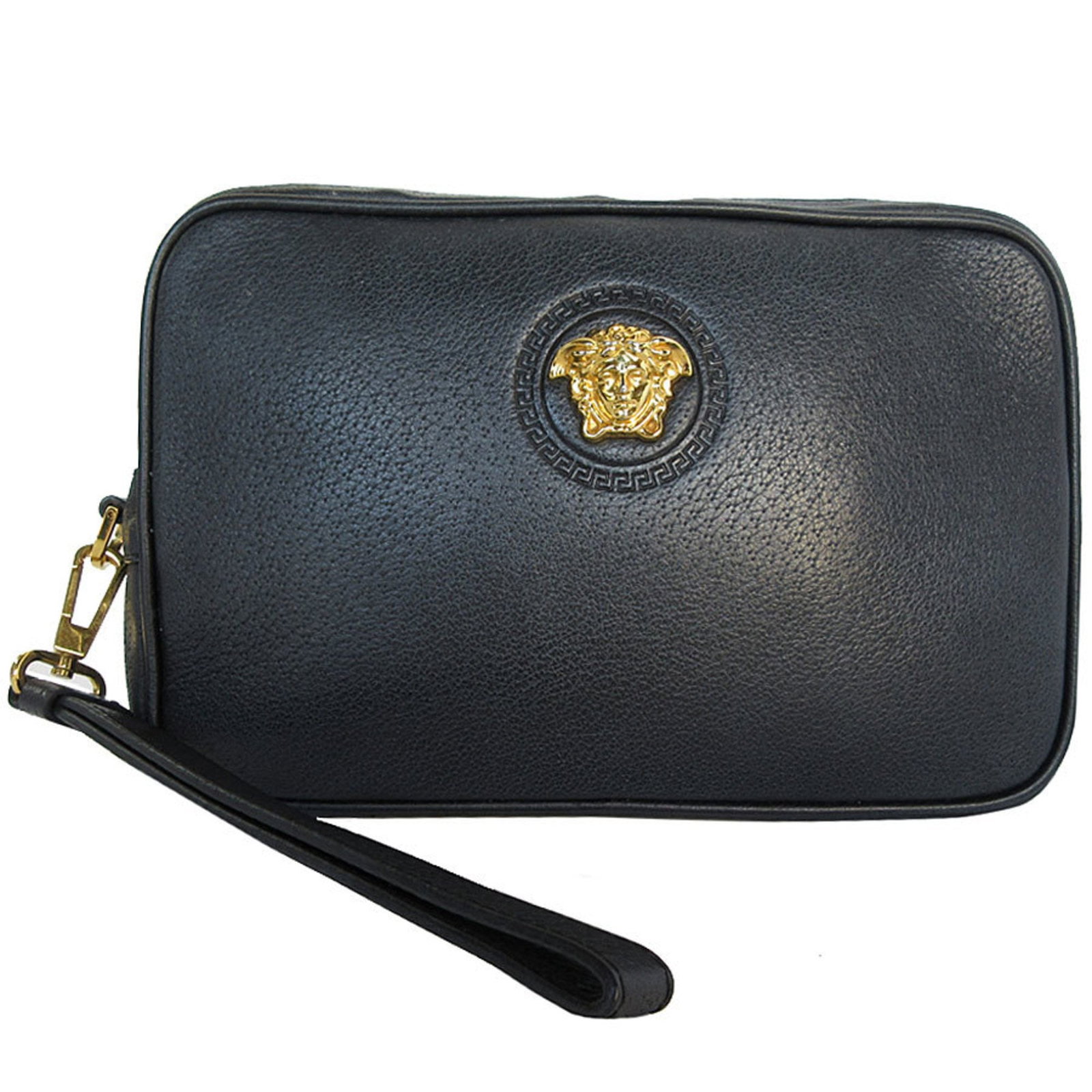 Versace VERSACE clutch bag Medusa leather black gold men's s0481a: Versace VERSACE clutch bag Medusa leather black gold men's s0481a Brand: Versace Country of Origin: Italy Type: Clutch bag Material: Leather Color: Black Hardware Color: Gold Closure: Zipper Gender: M