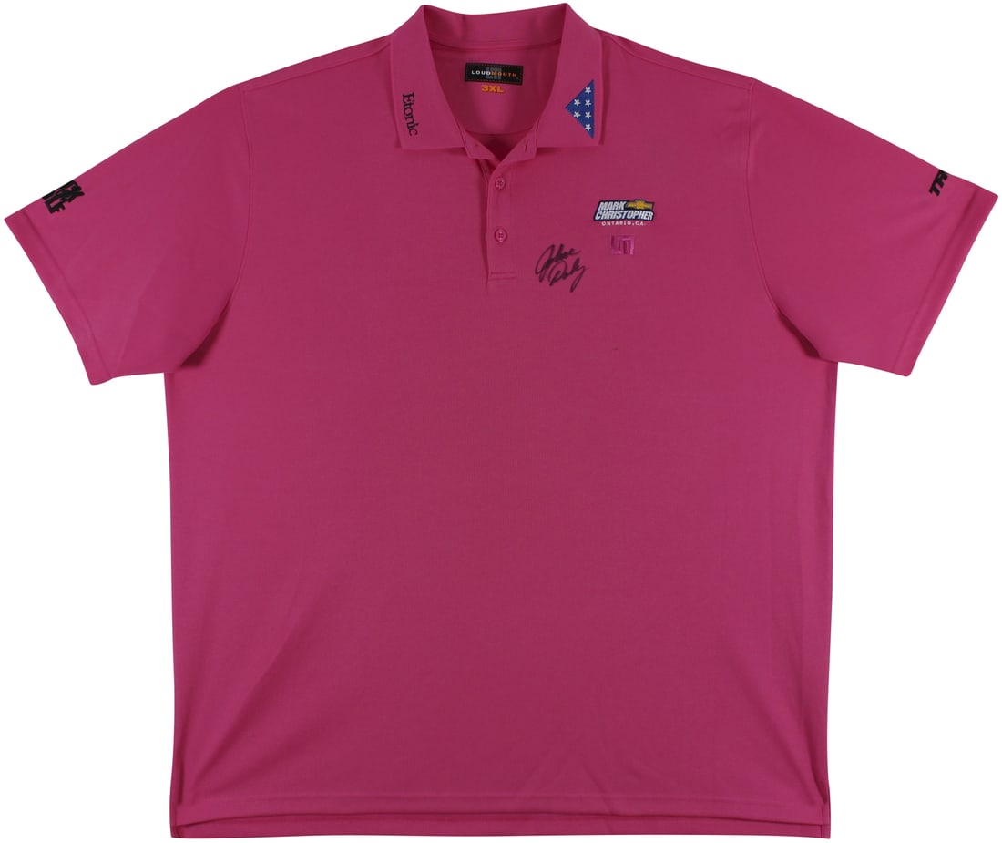 John Daly Signed Match Worn Pink Loudmouth Polo Shirt BAS Authentic: John Daly Signed Match Worn Pink Loudmouth Polo Shirt BAS Authentic This unique item features a match-worn pink Folds of Honor Loudmouth Polo Shirt, personally signed by professional golfer John Daly.