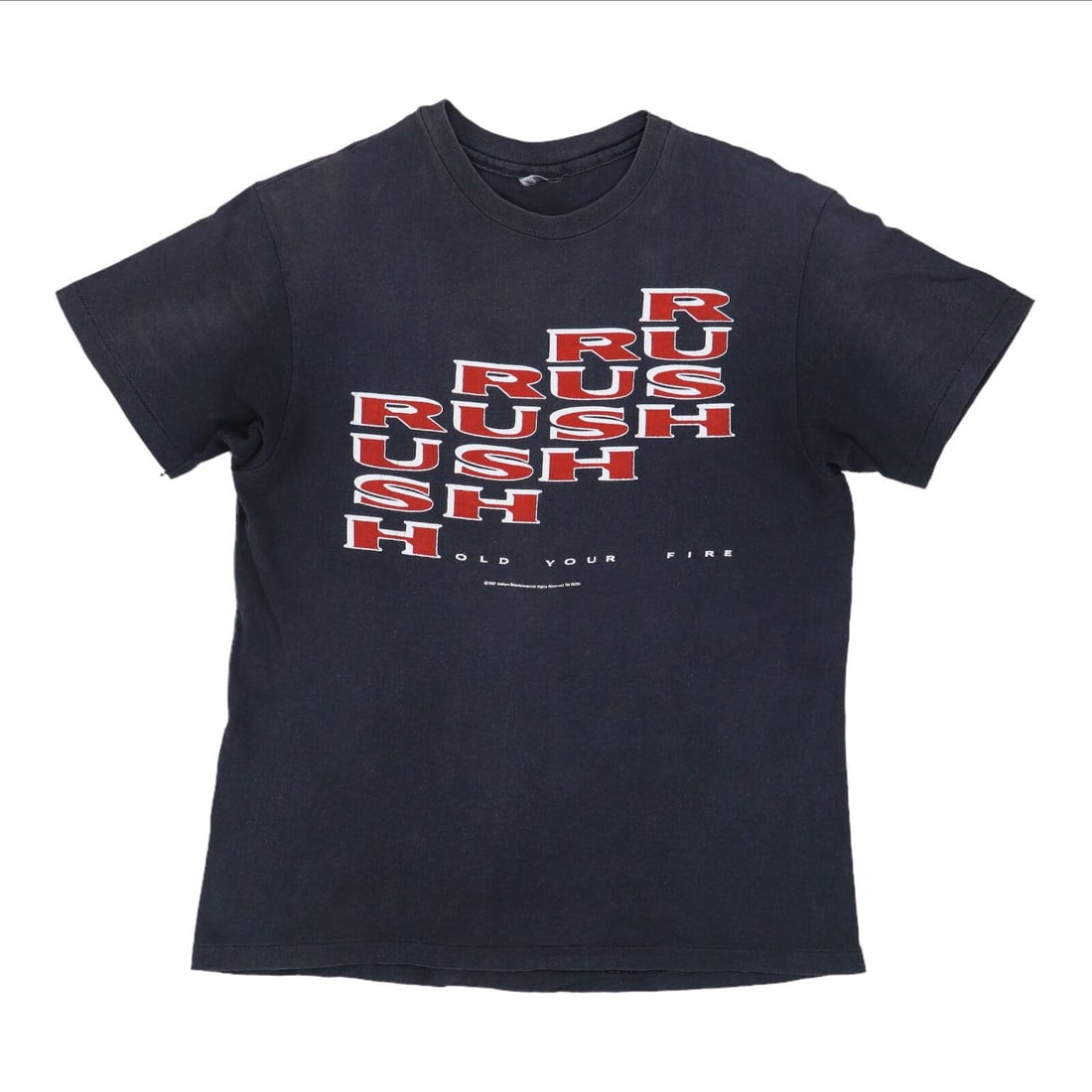 Vintage 1987 Rush Hold Your Fire Tour T-Shirt Black 100% Cotton: Vintage 1987 Rush Hold Your Fire Tour T-Shirt Black 100% Cotton Experience a piece of music history with this original vintage 1987 Rush Hold Your Fire Tour Shirt. This authentic vintage shirt showcas