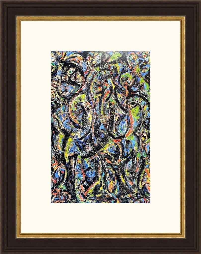Jackson Pollock Gothic Abstract Print Custom Framed 17 x 22: Jackson Pollock Gothic Abstract Print Custom Framed 17 x 22 This stunning Jackson Pollock print titled 'Gothic' is a professionally custom framed piece featuring a striking abstract design. This offse