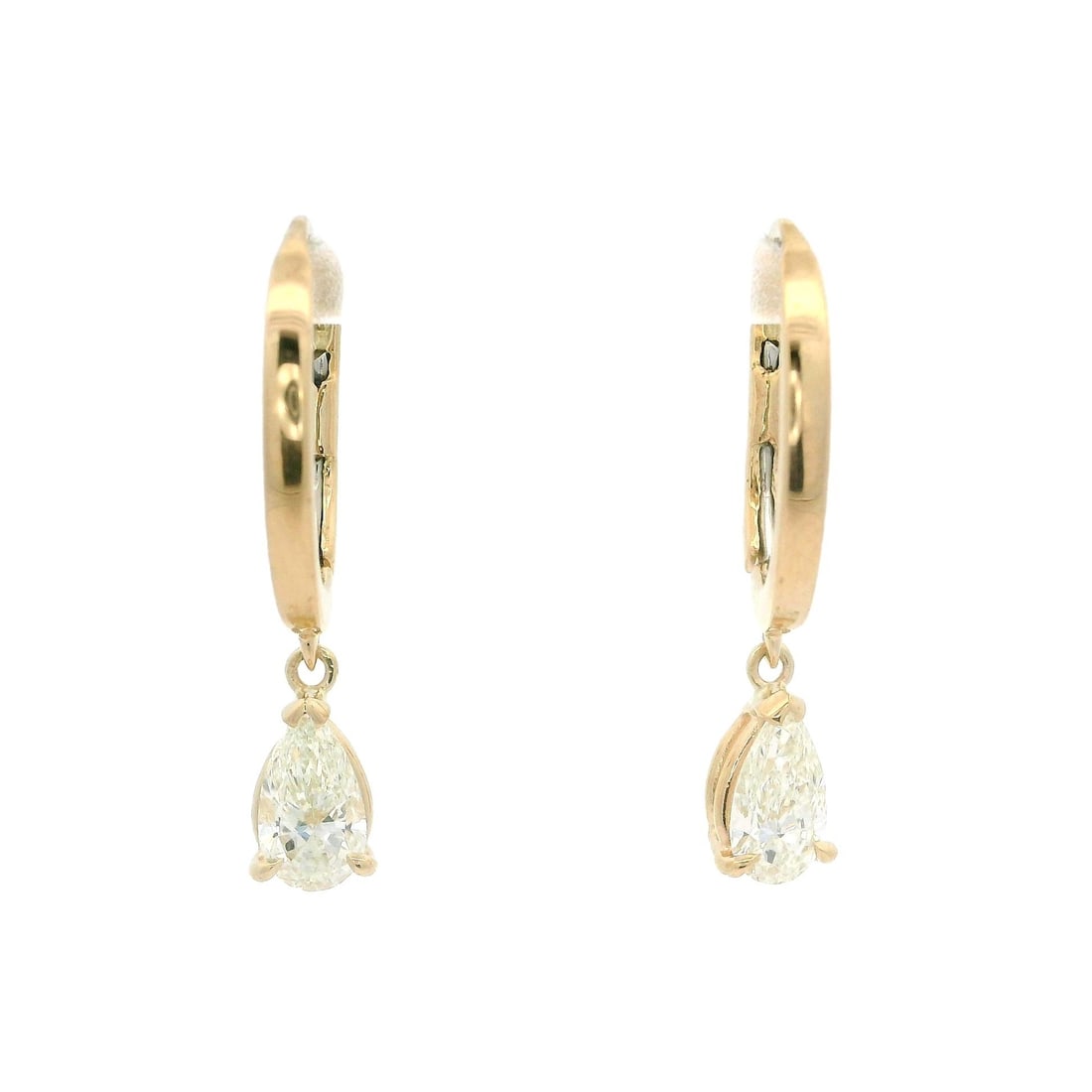14k Yellow Gold GIA Certified 0.80ctw Pear Cut Diamond Dangle Earrings: 14k Yellow Gold GIA Certified 0.80ctw Pear Cut Diamond Dangle Earrings Elevate your elegance with these stunning 14k Yellow Gold dangle earrings featuring a total carat weight of 0.80ctw. Each earring