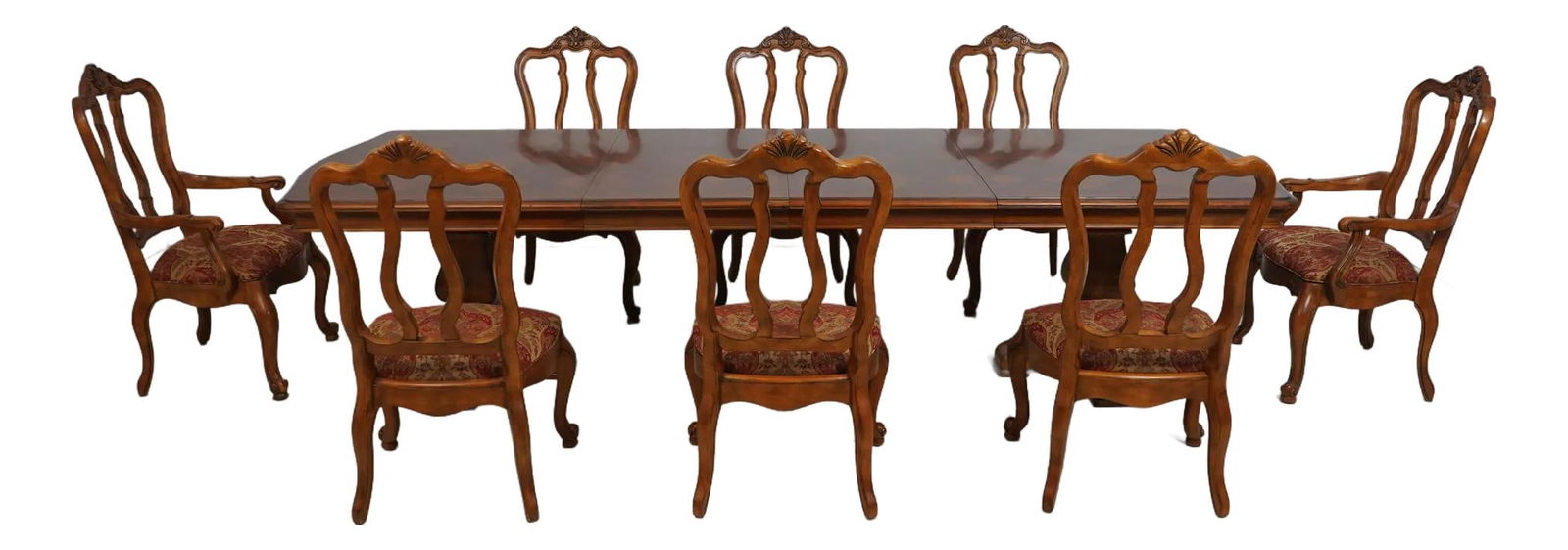 Tuscany Collection Dining Room Table & Chairs Set: Tuscany Collection Dining Room Table & Chairs Set Enhance your dining experience with this elegant Ethan Allen Tuscany Dining Room Table & Chairs Set. Crafted approximately 20 years ago, this set feat