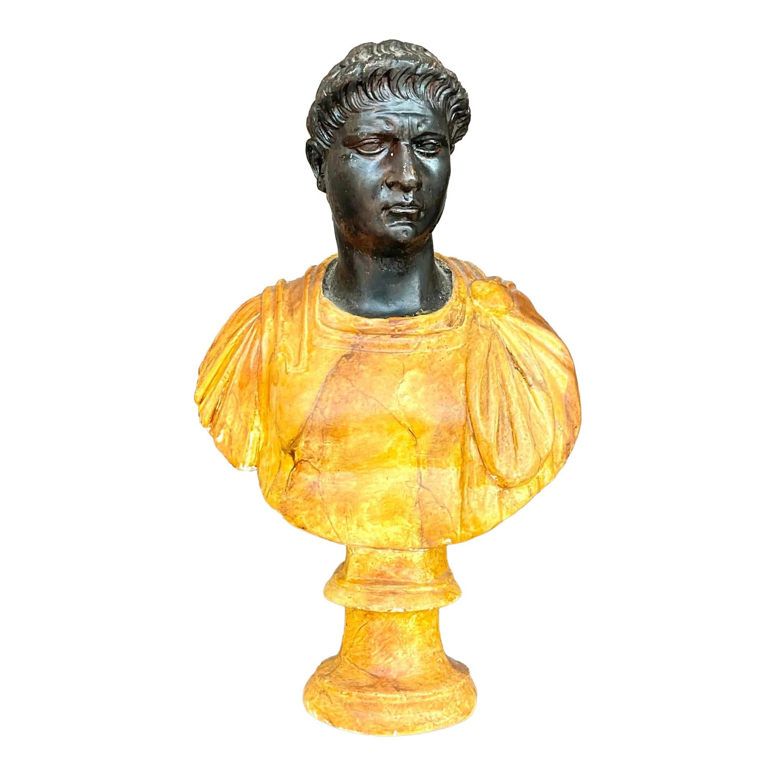 Vintage Neoclassical Faux Finished Plaster Bust: Vintage Neoclassical Faux Finished Plaster Bust A fabulous vintage Neoclassical plaster bust of man. A chic faux finished design on a classic Grand Tour figure. Acquired from the estate of Massimo Cam