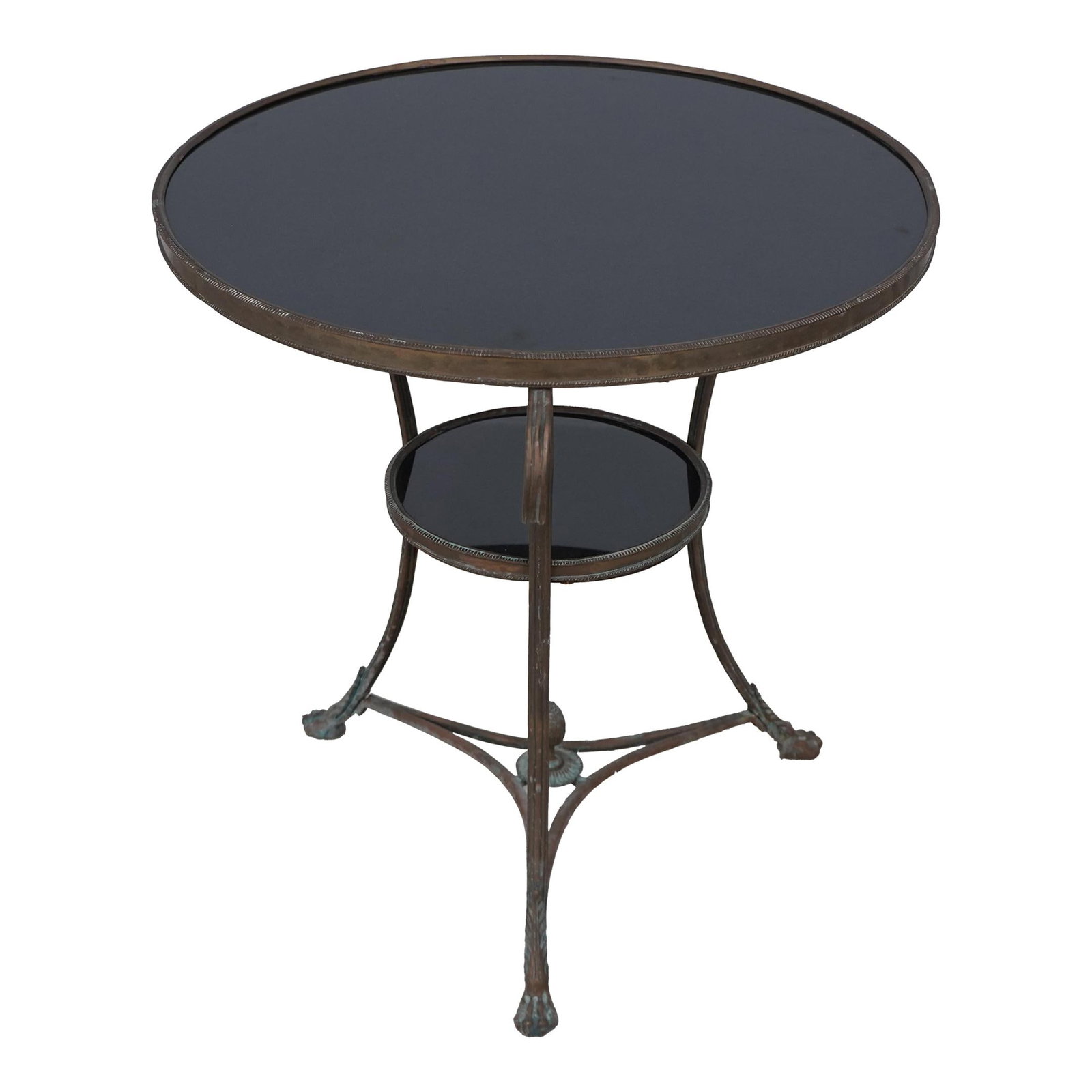 Vintage French Directorie Design Bronze Base Marble Lamp Table 27x27x28: Vintage French Directorie Design Bronze Base Marble Lamp Table 27x27x28 This stunning French Style Directorie Design lamp table features a high-quality bronze base and a luxurious black marble or gran