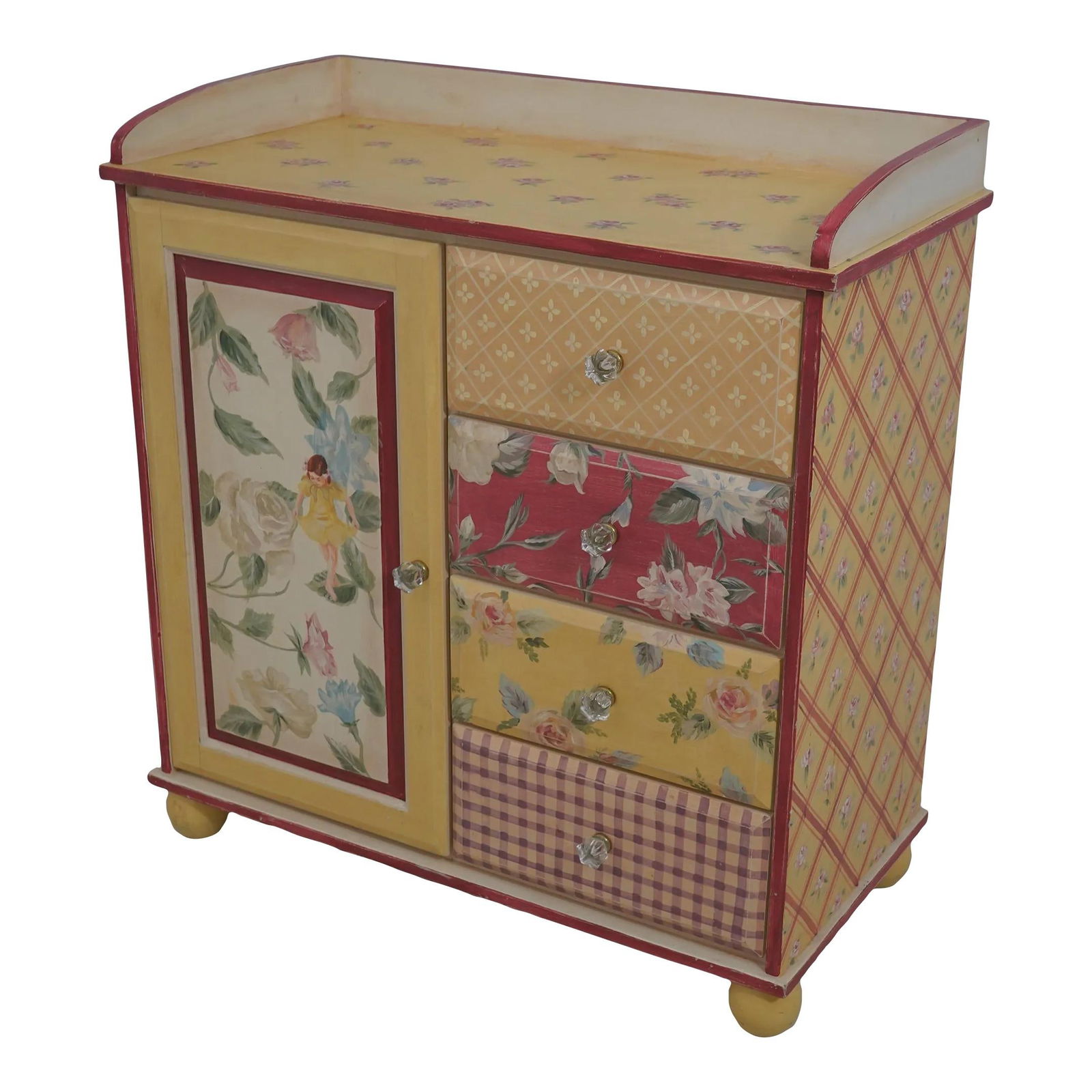 Whimsical Yellow Hand-Painted Dressing Table Cabinet 36x18x38: Whimsical Yellow Hand-Painted Dressing Table Cabinet 36x18x38 This charming dressing table cabinet features a whimsical hand-painted design, showcasing its unique character. Crafted approximately 40 y