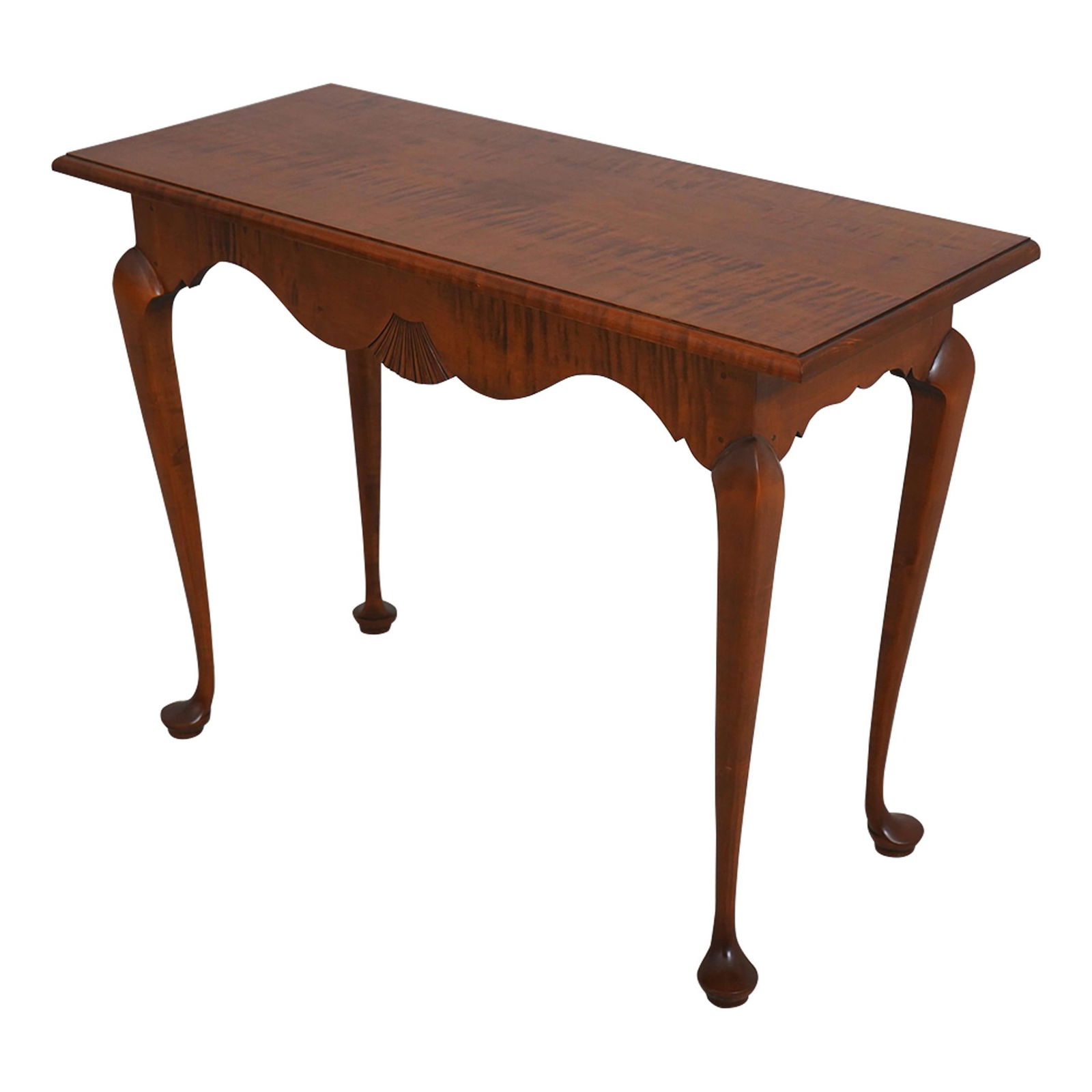 Eldred Wheeler Tiger Maple Queen Anne Console Table 39.5 x 17 x 29.5: Eldred Wheeler Tiger Maple Queen Anne Console Table 39.5 x 17 x 29.5 This exquisite Eldred Wheeler Queen Anne Console Table showcases solid tiger maple construction, emphasizing high-quality craftsman