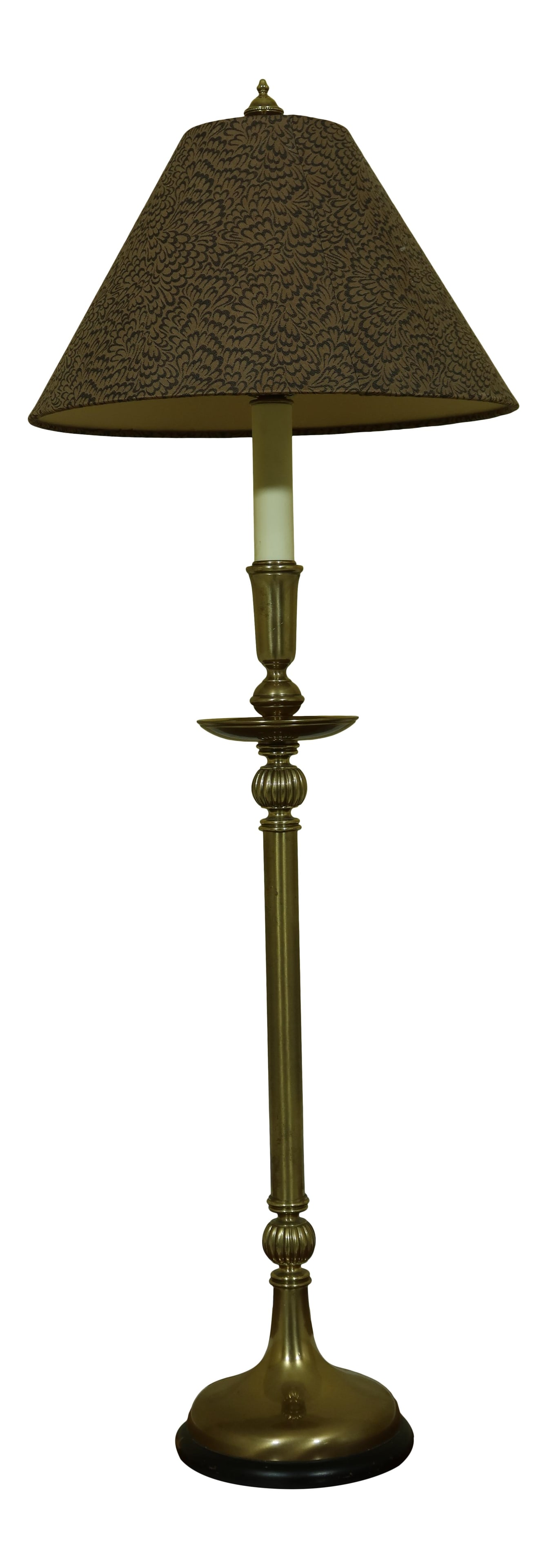 Frederick Cooper Modern Regency Brass Table Lamp 12 x 12 x 35: Frederick Cooper Modern Regency Brass Table Lamp 12 x 12 x 35 This elegant tall brass table lamp, designed by Frederick Cooper, features a decorative fabric shade and embodies a modern Regency style.