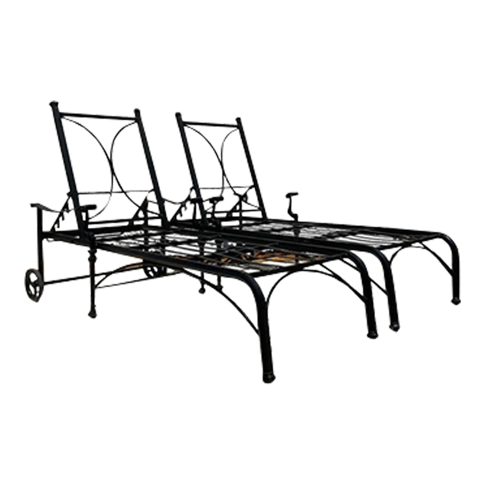 Pair Vintage Coastal Cast Aluminum Koi Chaise Lounges: Pair Vintage Coastal Cast Aluminum Koi Chaise Lounges Indulge in luxurious relaxation with this Vintage Coastal Cast Aluminum Koi Chaise Lounge. The lounge features an intricately designed koi fish mo