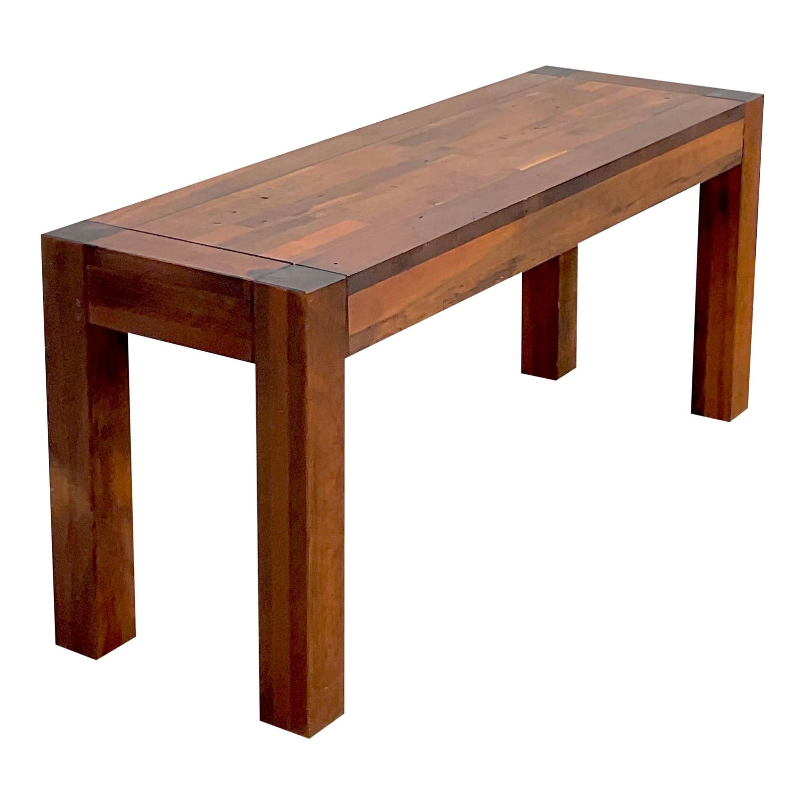 Vintage Boho Cinnamon Wood Block Console Table 60 x 27.25: Vintage Boho Cinnamon Wood Block Console Table 60 x 27.25 This vintage Boho console table showcases beautiful block wood construction in a stylish Parsons design. Featuring an eye-catching wood grain