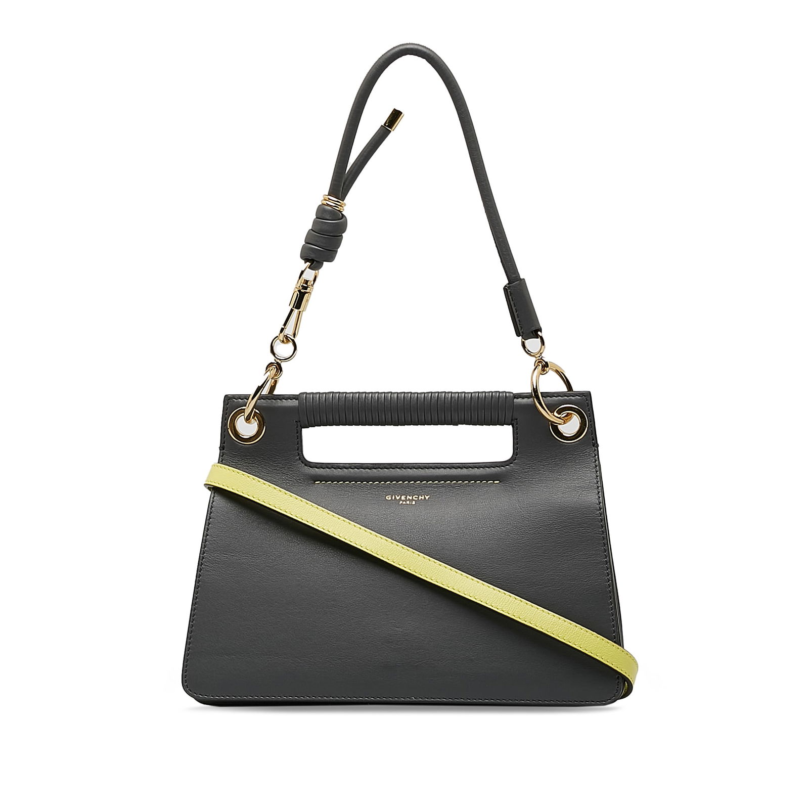 Givenchy Gray Leather Small Whip Satchel with Rolled Strap: Givenchy Gray Leather Small Whip Satchel with Rolled Strap This Givenchy Small Leather Whip Satchel is a stylish and functional addition to your accessory collection. Crafted in Italy, it features a l