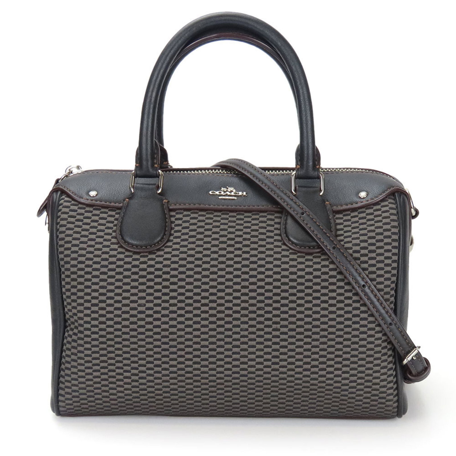 Coach F57242 Black Gray Leather Canvas Shoulder Bag for Women: Coach F57242 Black Gray Leather Canvas Shoulder Bag for Women This Coach handbag combines stylish leather and canvas in a sophisticated black and gray color palette. Designed for women, it features an