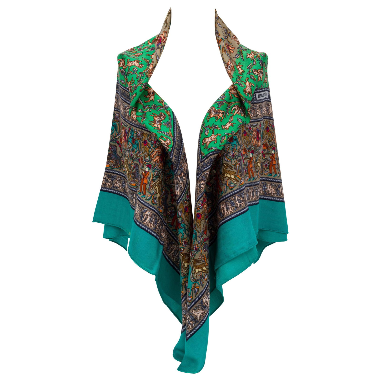 Hermes Chasse En Inde Cashmere Shawl Green Teal 54x54 France: Hermes Chasse En Inde Cashmere Shawl Green Teal 54x54 France This exquisite Hermes Chasse En Inde Cashmere Shawl features a stunning green and teal color combination, perfect for adding a touch of ele