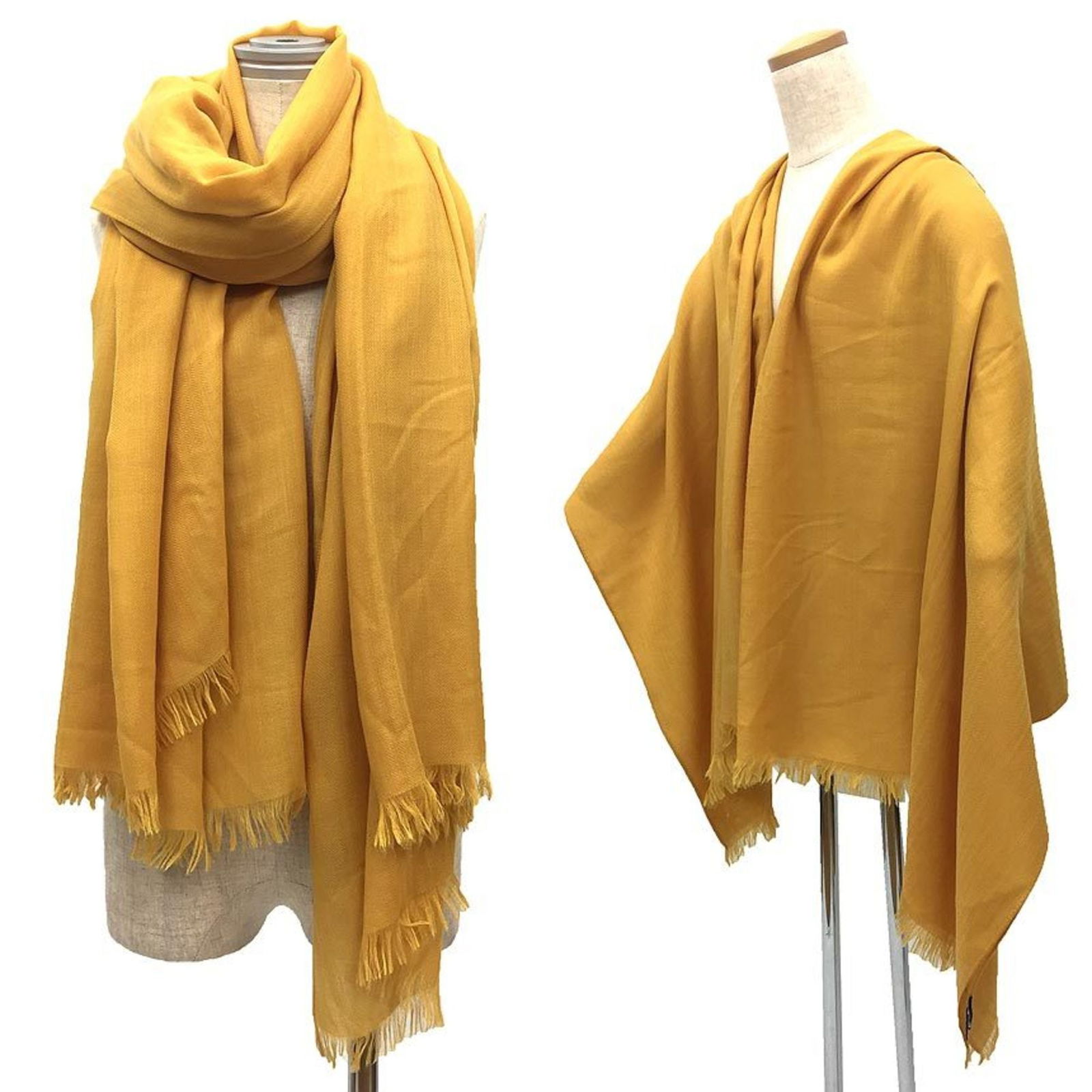 HERMES Yellow H Pattern Cashmere Wool Stole 2.04m x 1.51m: HERMES Yellow H Pattern Cashmere Wool Stole 2.04m x 1.51m This exquisite HERMES stole features a vibrant yellow color and is crafted from a luxurious blend of cashmere and wool, making it a perfect ac
